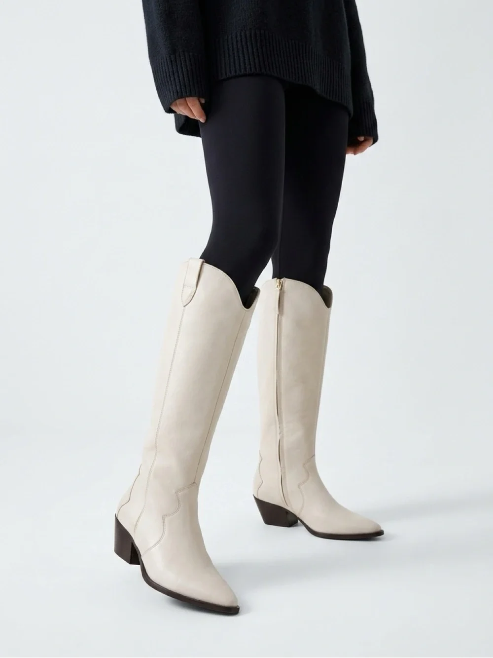 Nordstrom White Leather Over-the-Knee Western Boots
